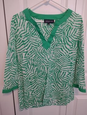 Jones New York Women Multicolored Green Long Sleeve Blouse Size L